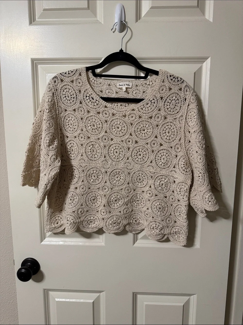 Anthropologie Crochet Circle Lace Boxy Tunic - Beige